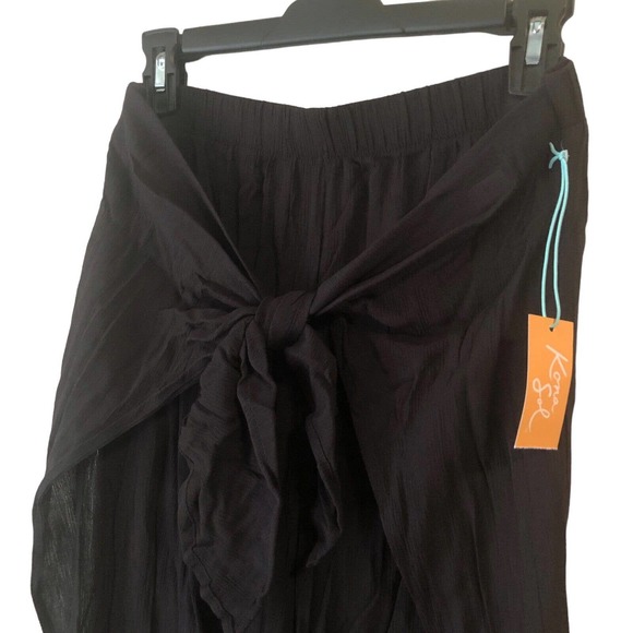 NEW Kona Sol Swim Cover Up Pants Tie Front Side Split Black Size Medium 8 - 10 - Picture 4 of 8